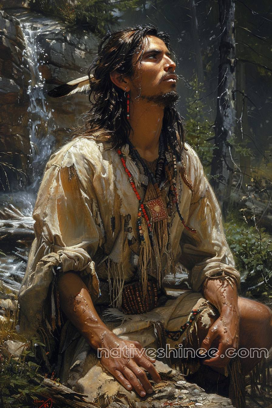 A Native American's Moment of Contemplation in Nature Canvas – NativeShinee