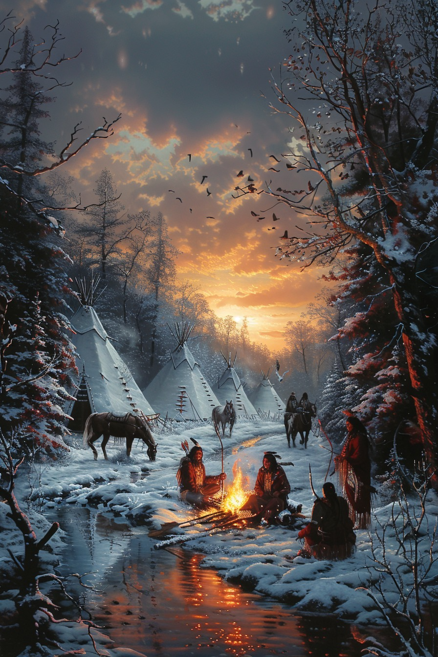 Winter's Warmth in the Wilderness Native American Canvas – NativeShinee