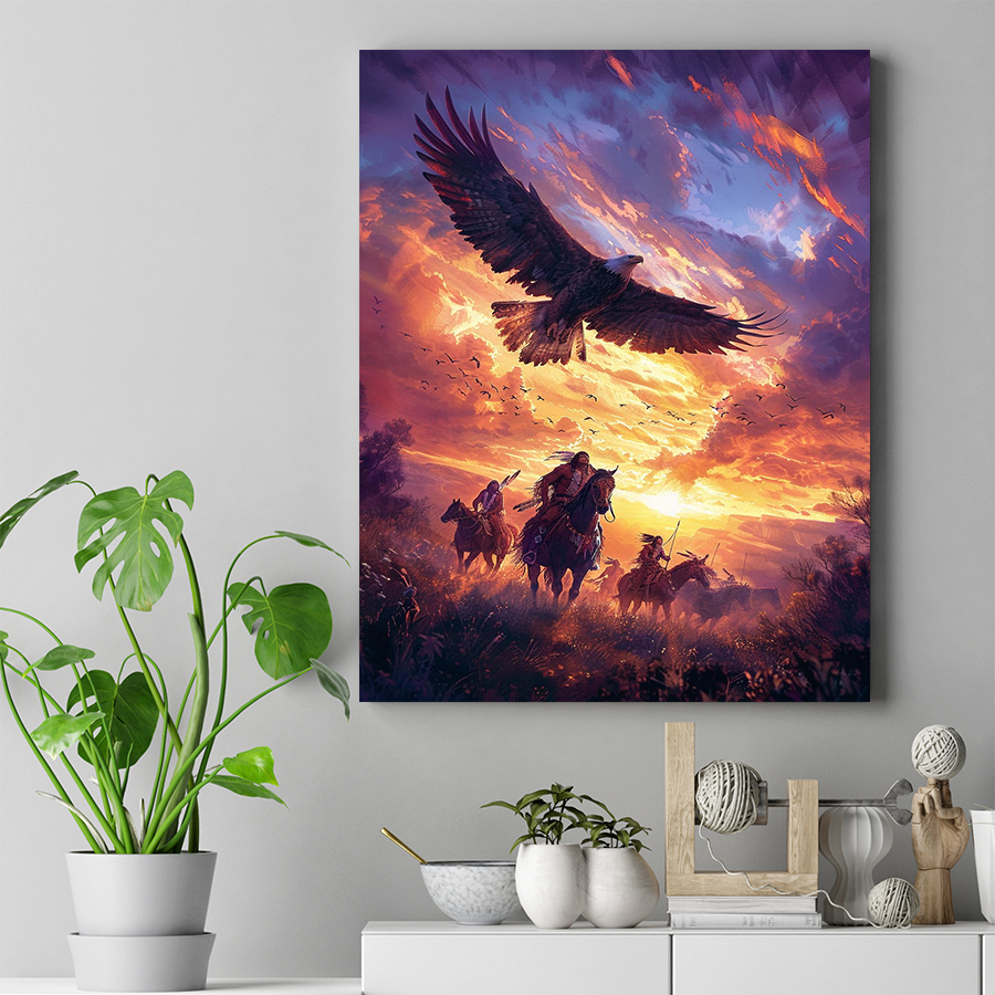 Spirit of the Land: Warriors and Eagles Native American Canvas