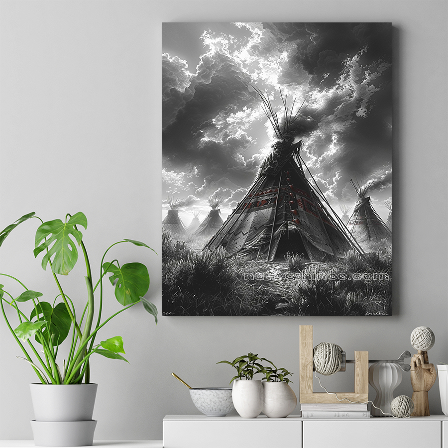 Teepees Under Stormy Skies Native American Canvas