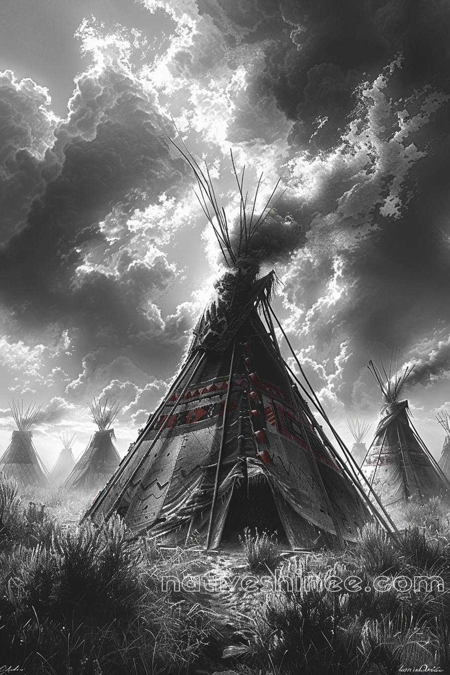 Teepees Under Stormy Skies Native American Canvas