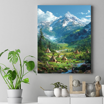 Life Amidst the Majestic Peaks Native American Canvas