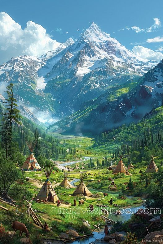 Life Amidst the Majestic Peaks Native American Canvas