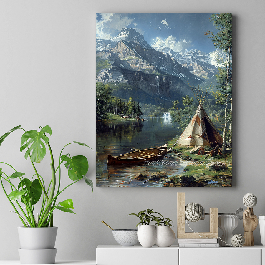 Peaceful Morning by the Lake Native American Canvas