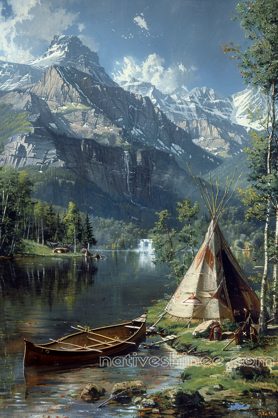 Peaceful Morning by the Lake Native American Canvas