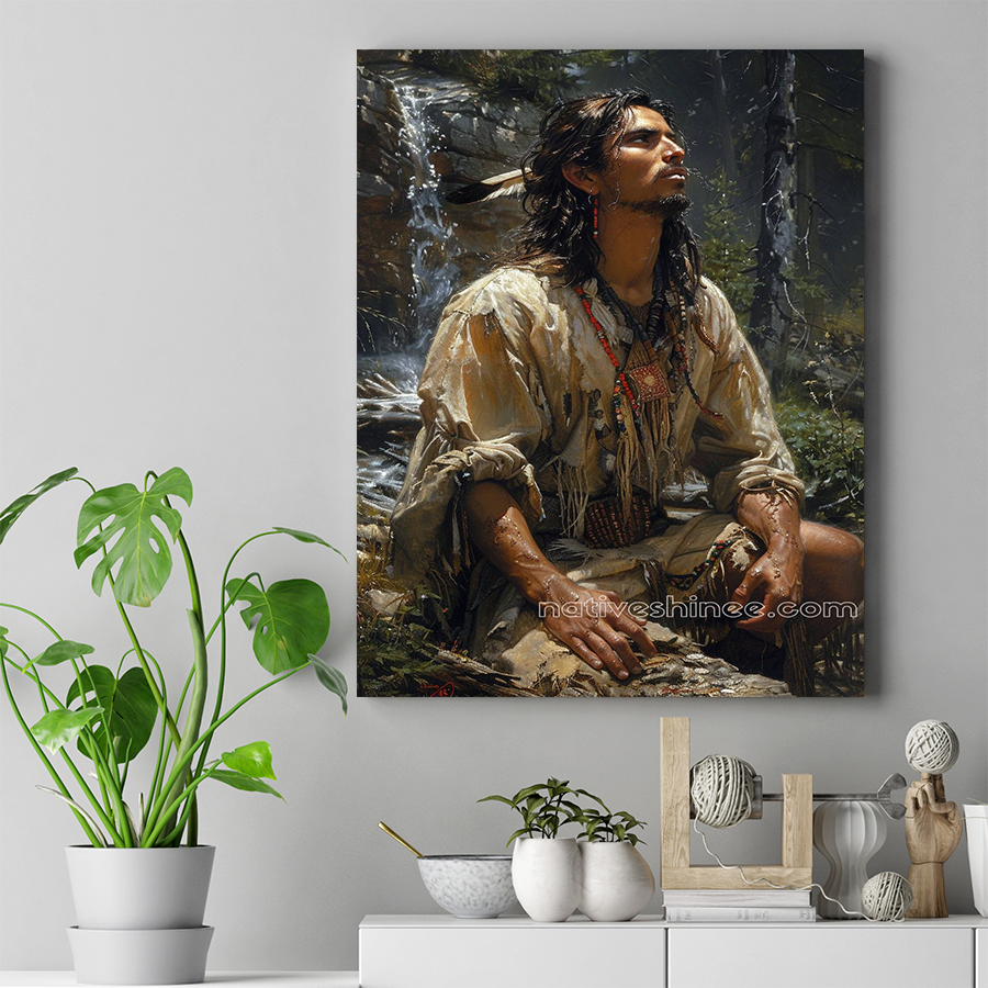 A Native American's Moment of Contemplation in Nature Canvas