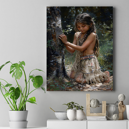 A Child's Moment with Nature Native American Canvas