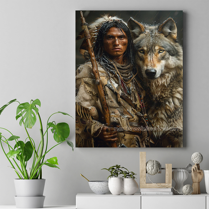 The Strength of Man and Wolf Native American Canvas