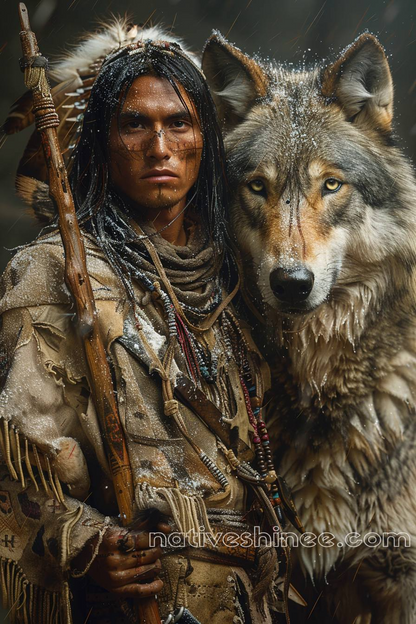 The Strength of Man and Wolf Native American Canvas