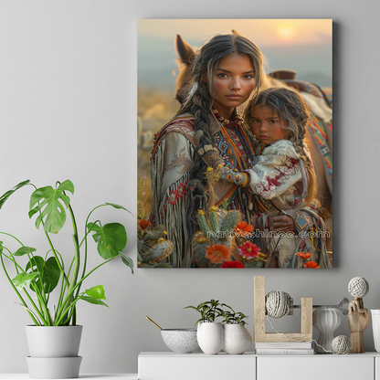 A Mother's Protective Embrace Native American Canvas