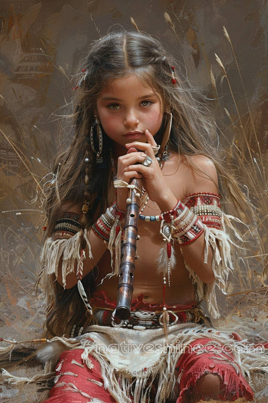 A Young Native American Girl with Her Flute Canvas