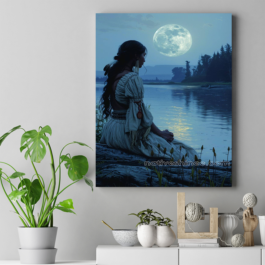 A Native American Woman's Tranquil Moment Canvas