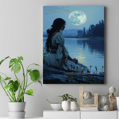 A Native American Woman's Tranquil Moment Canvas