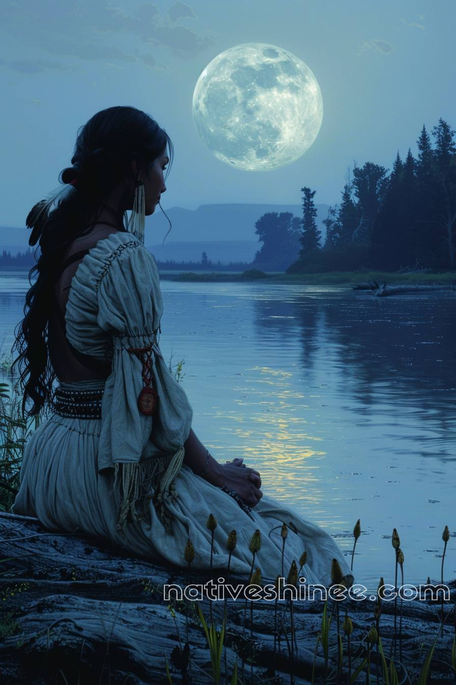 A Native American Woman's Tranquil Moment Canvas