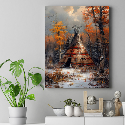 The Warmth of a Native Tipi in Fall Native American Canvas