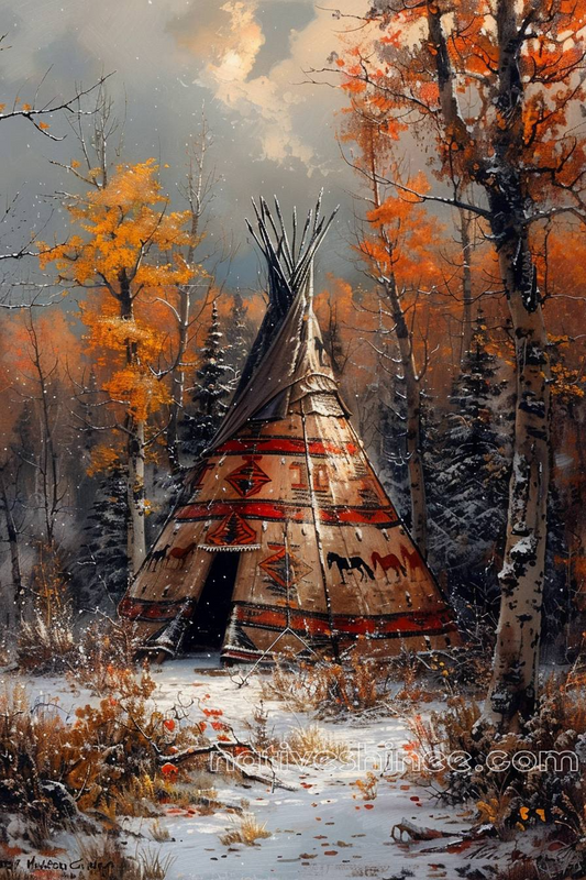 The Warmth of a Native Tipi in Fall Native American Canvas