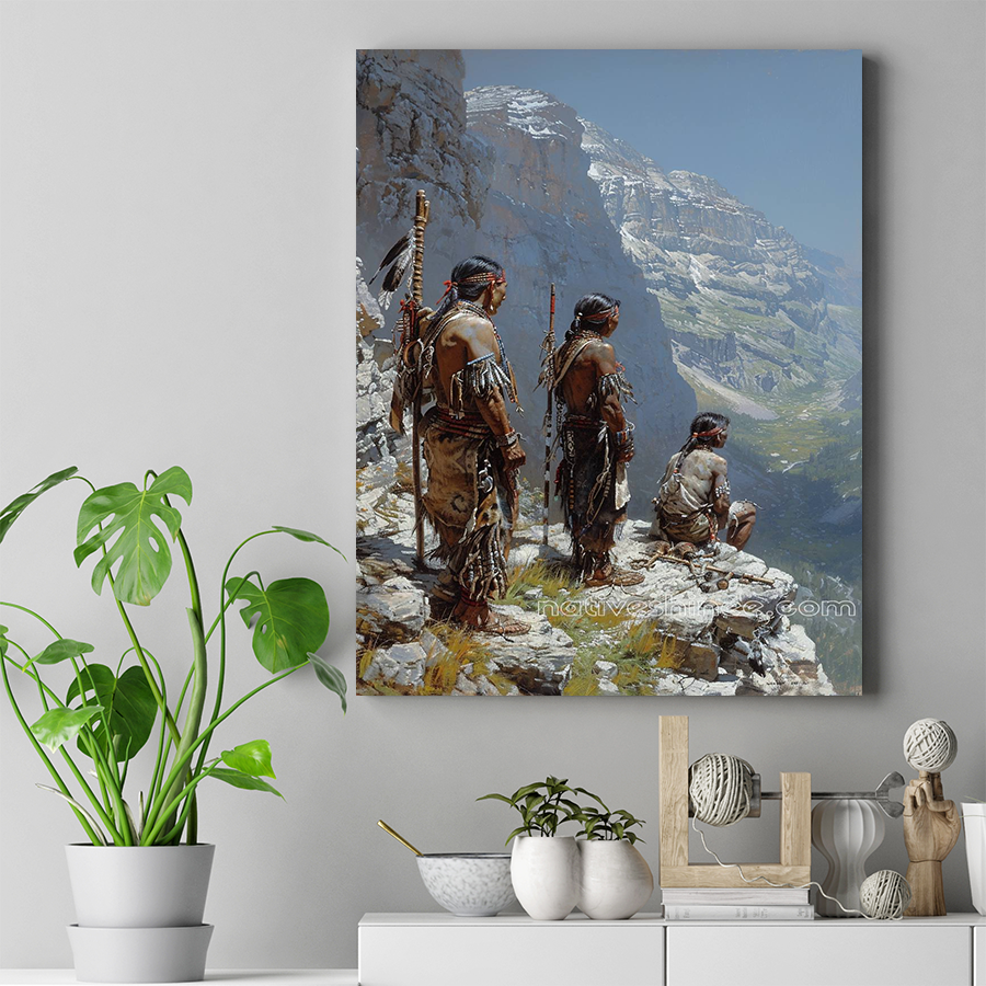 Native American Warriors on the Cliff Native American Canvas