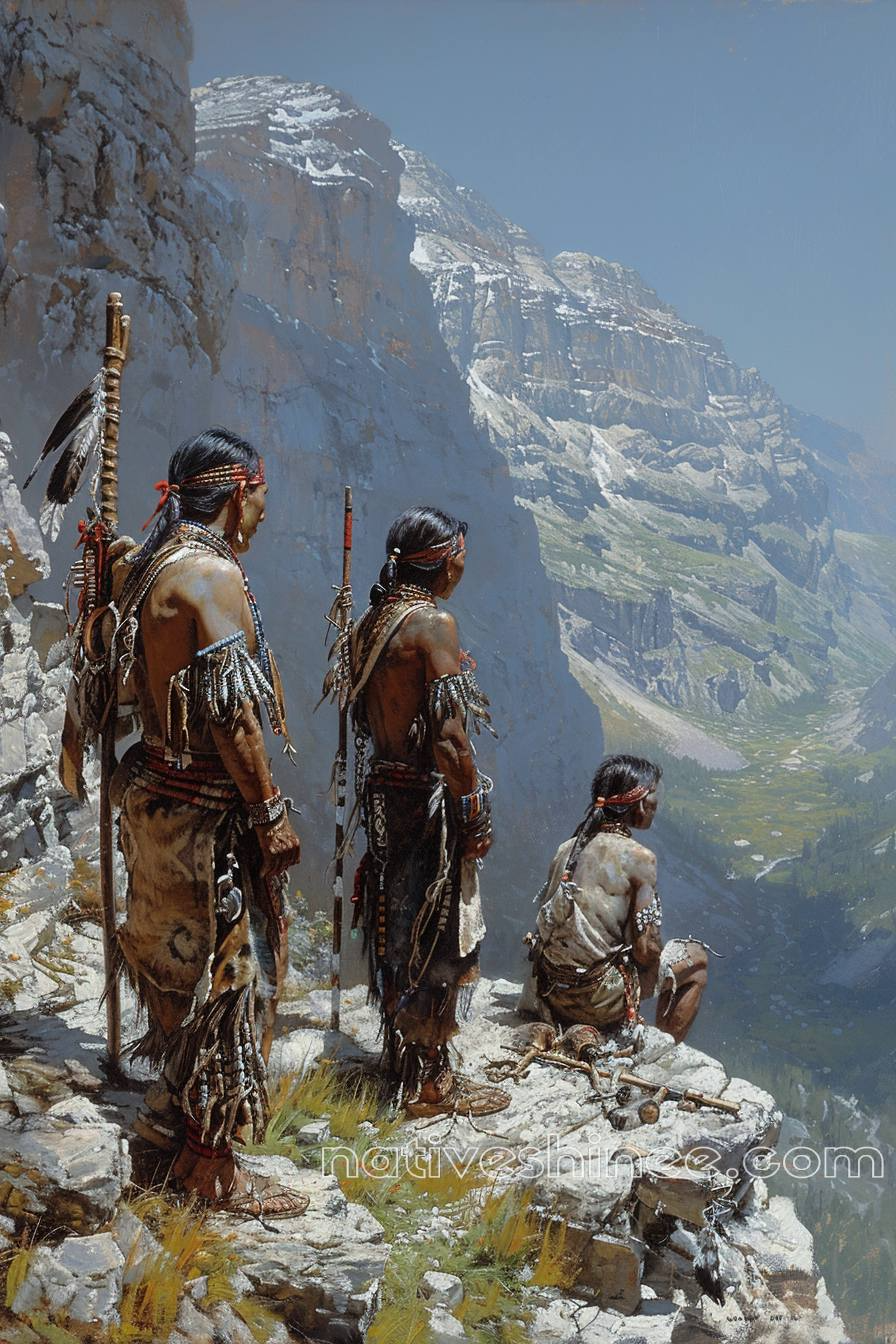 Native American Warriors on the Cliff Native American Canvas