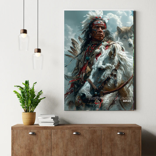 The White Horse and the Spirit Wolf Canvas