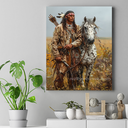 Warrior with His Trusted Steed Native American  Horse Canvas