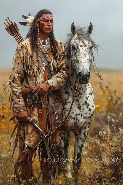 Warrior with His Trusted Steed Native American  Horse Canvas