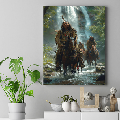 Crossing the Stream to Destiny Native American Horse Canvas