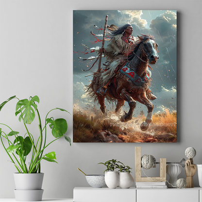 Warrior's Journey: Embracing the Storm Native American Horse Canvas