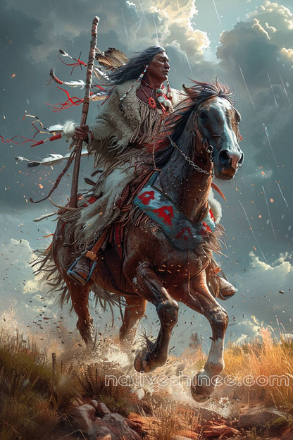 Warrior's Journey: Embracing the Storm Native American Horse Canvas