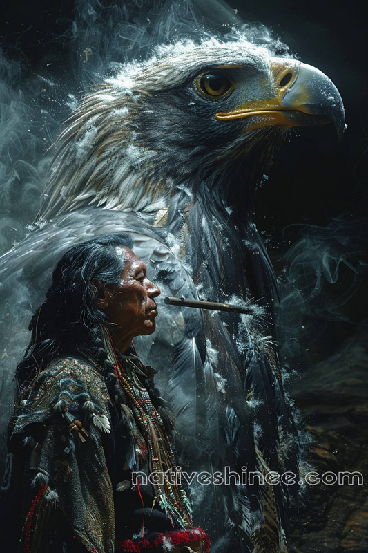 Wisdom in the Wind: The Eagle and the Elder Native American Canvas