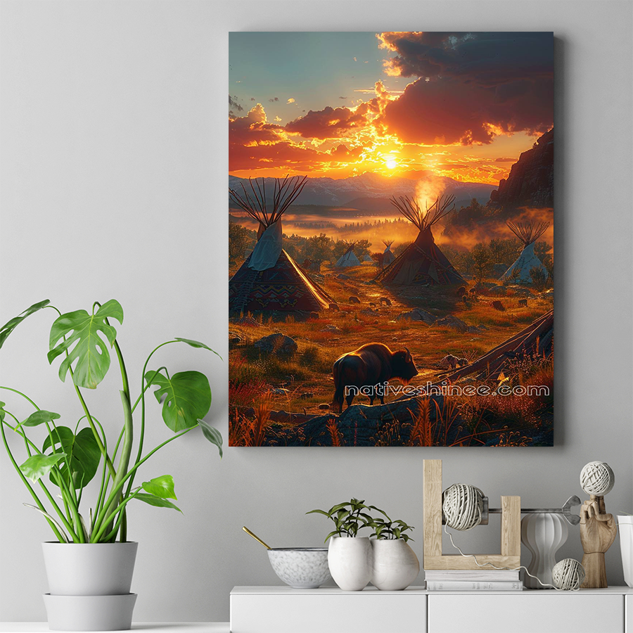 A Village in Harmony Native American Sunset Canvas