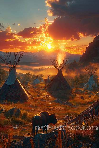 A Village in Harmony Native American Sunset Canvas