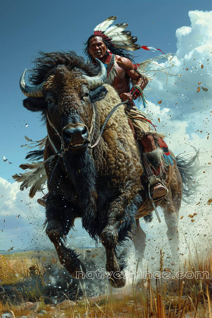 The Warrior's Charge Bison Native American Canvas