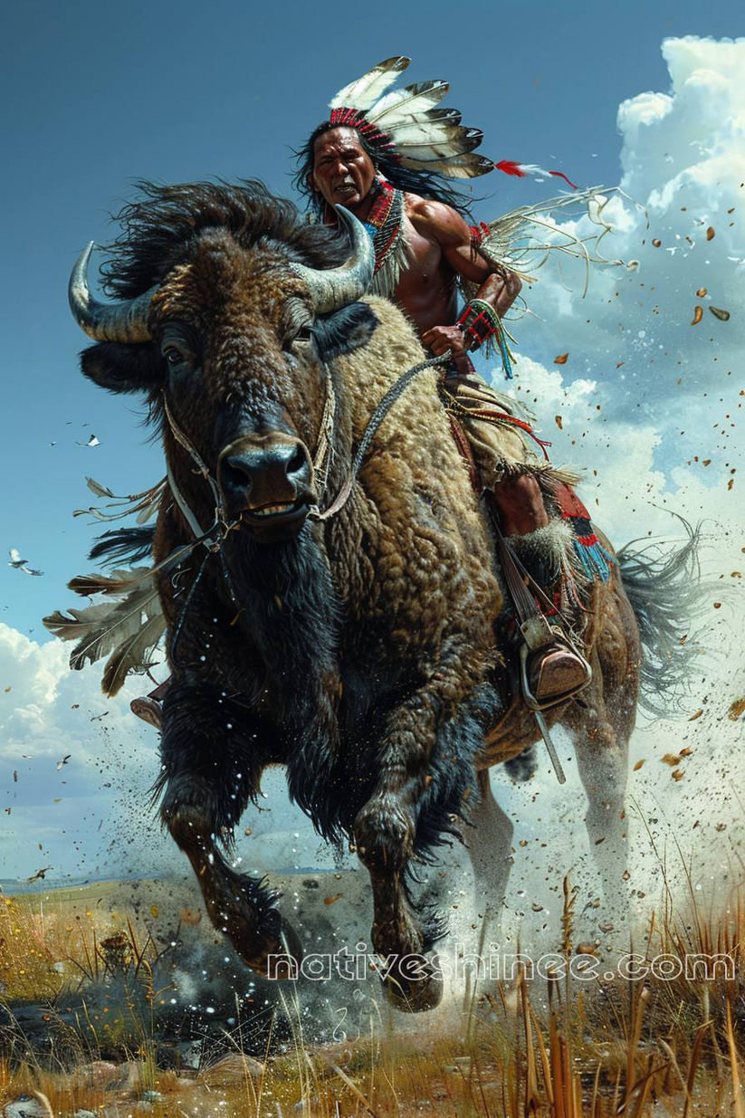 The Warrior's Charge Bison Native American Canvas – NativeShinee