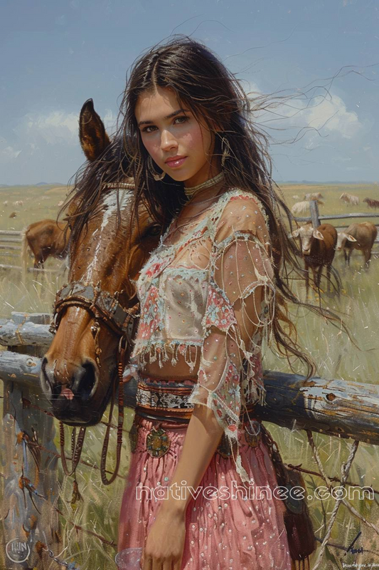 Harmony in the Heartland: A Girl and Her Horse Native American Canvas