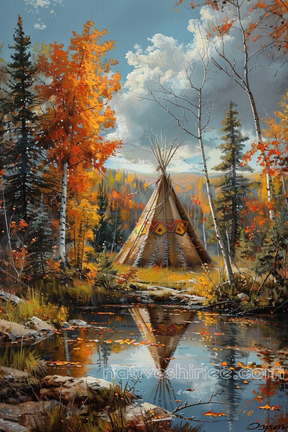 Autumn Serenity: Reflections of Tradition Native American Canvas