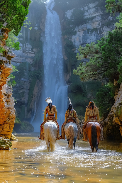 Journey to the Sacred Waterfall's Embrace Native American Horse Canvas