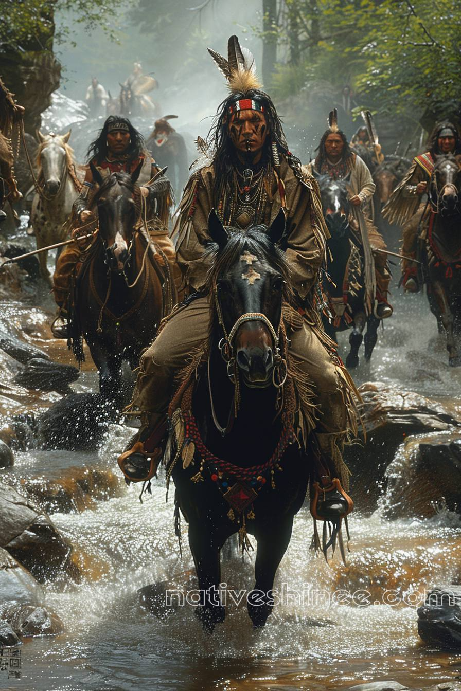 The Courage and Strength of Native American Warriors on the Move Horse Canvas