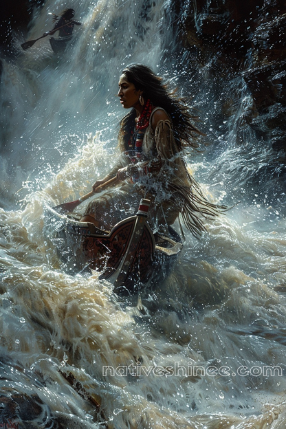 Braving the Wild River's Fury Native American Canvas