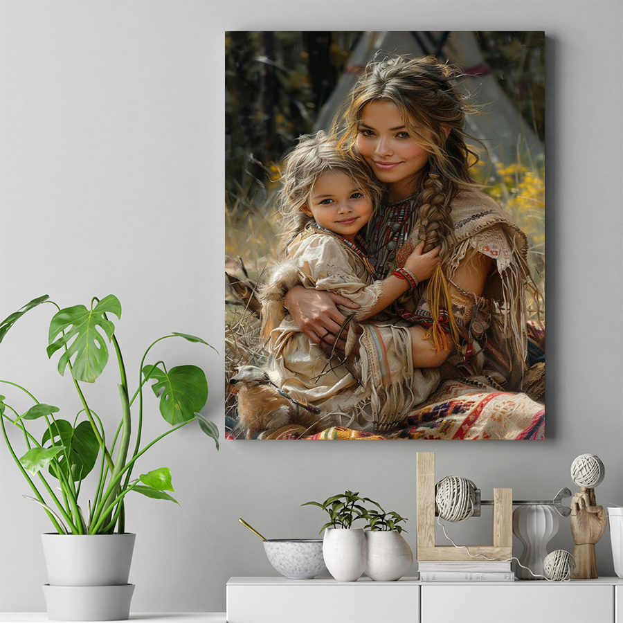 Mother and Daughter, Timeless Bond Native American Canvas