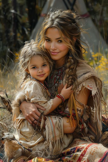 Mother and Daughter, Timeless Bond Native American Canvas