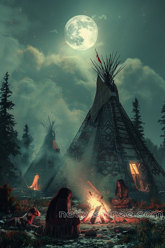 Midnight Reflections in the Teepee Village Native American Canvas