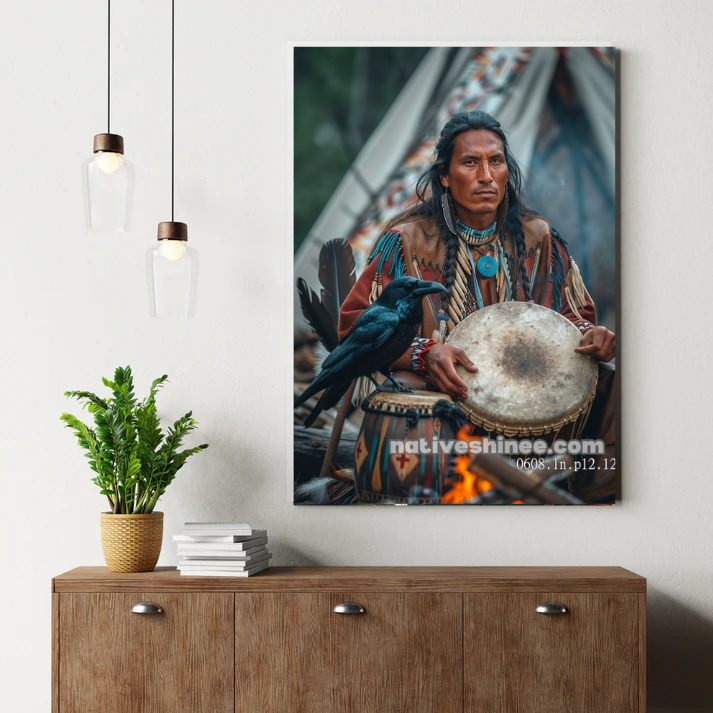 Raven's Ritual Drum Canvas