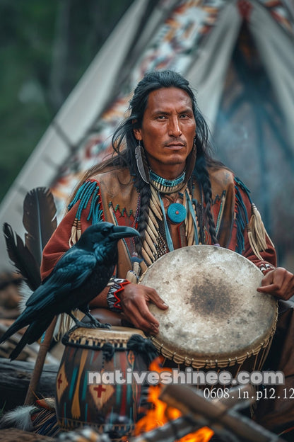 Raven's Ritual Drum Canvas