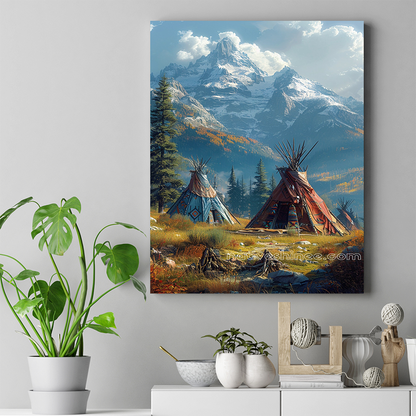 Teepees in the Mountains Native American Canvas