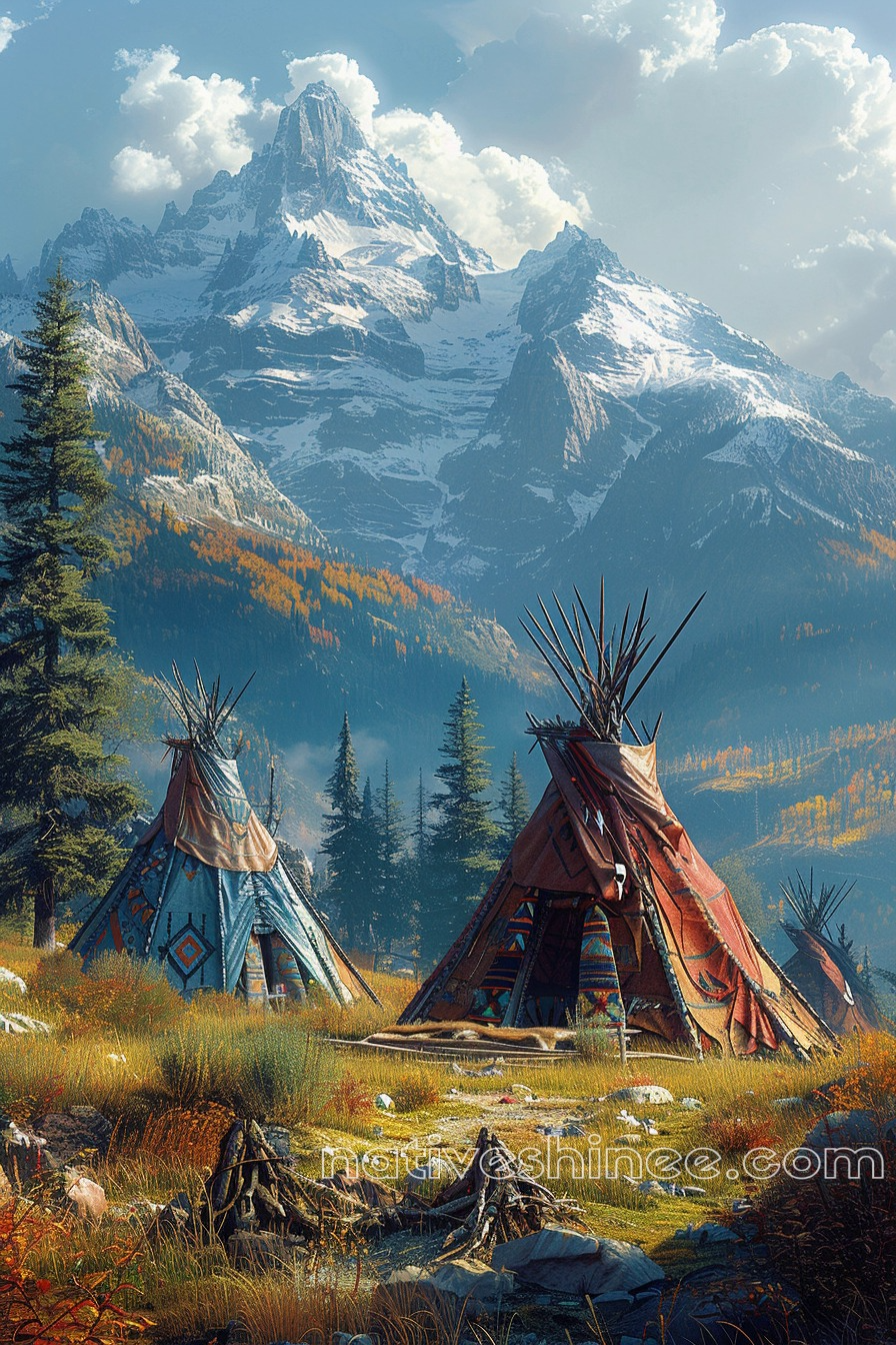 Teepees in the Mountains Native American Canvas