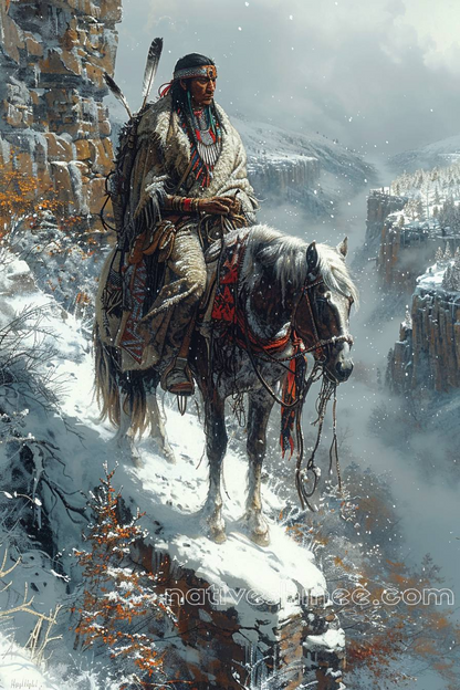 Guardian of the Frozen Canyon Path Native American Horse Canvas