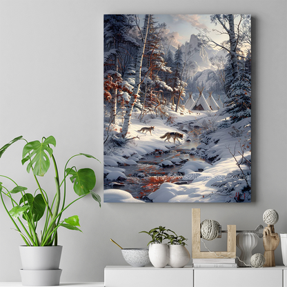 Wolves Roam in Sacred Snowy Valley Native American Wolf Canvas