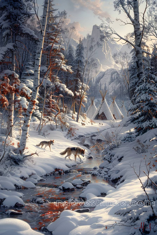 Wolves Roam in Sacred Snowy Valley Native American Wolf Canvas