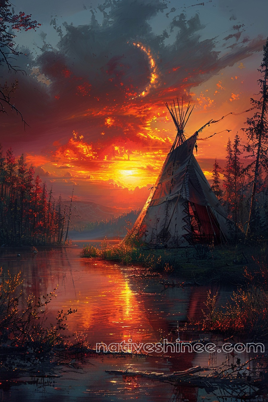 Native Body Sunset Design Golden Glow: Sunset Over the Tipi Native American Canvas – NativeShinee
