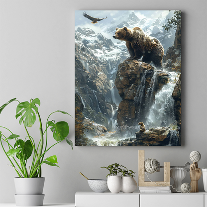 Bear and Eagle in the Snowy Wilderness Native American Canvas